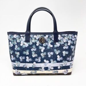 Tory Burch Kerrington Tote Blue Floral Primula Stripe Bag Handbag Crossbody 12x8